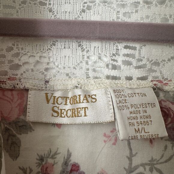 VTG Victorias Secret Size Medium/large gold label Robe Ivory floral pockets Belt - Picture 7 of 7